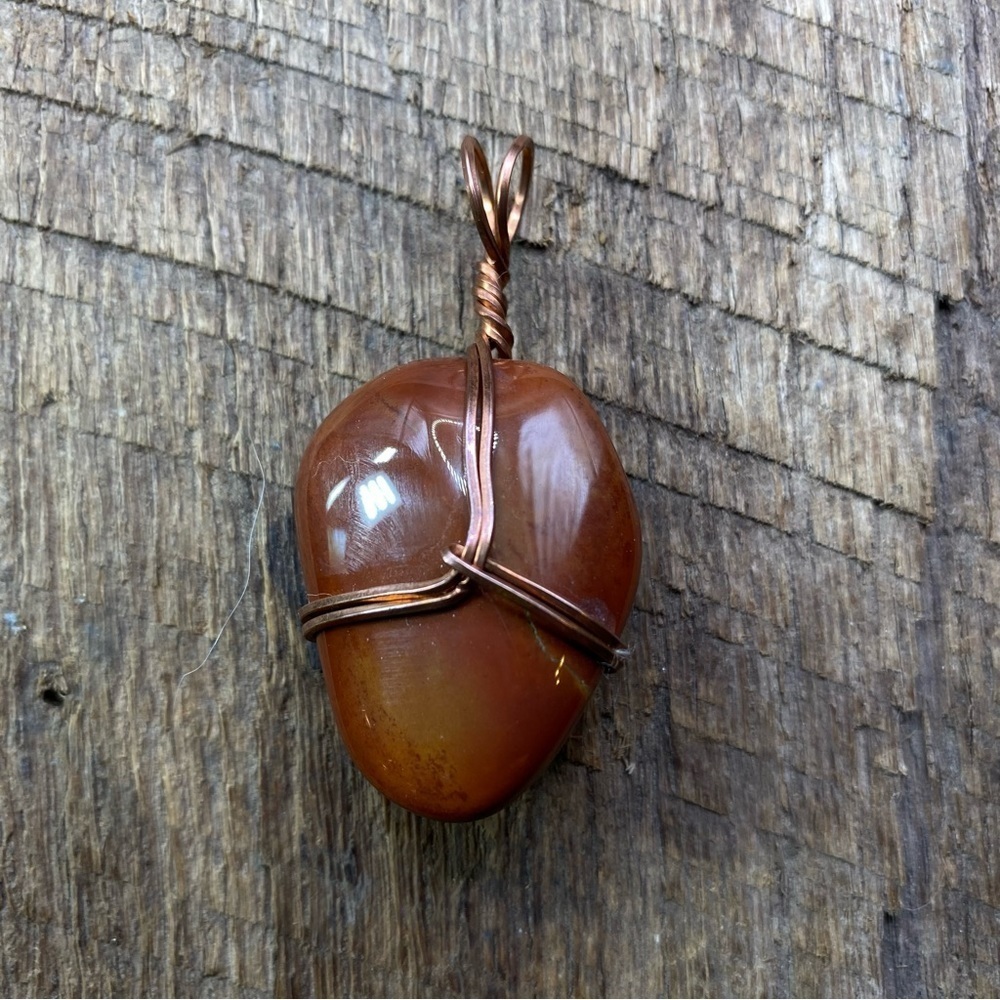 Jasper Natural Form Polished Copper Wrapped Necklace Pendant